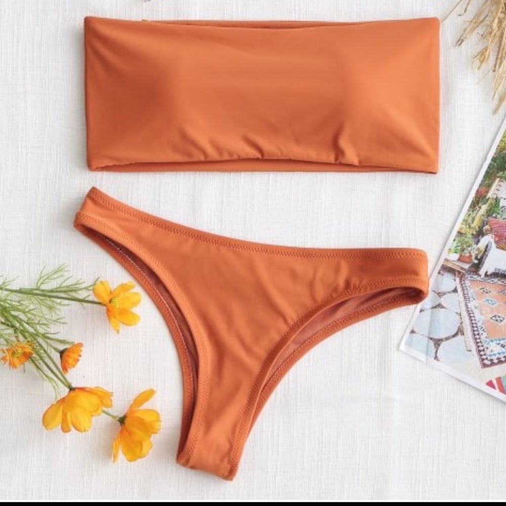Burnt Orange Bandeau High-Cut Thong Bikini